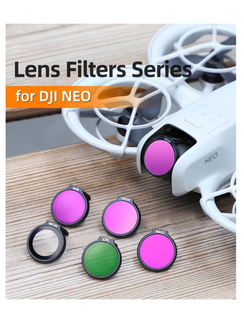 ND Filter kit for DJI NEO, Professional Optical Glass Lens Camera Lens Filters for DJI NEO, Lens Filter kit Accessories for DJI neo Drone, 5 Pack-(CPL，ND8，ND16，ND32，ND64)