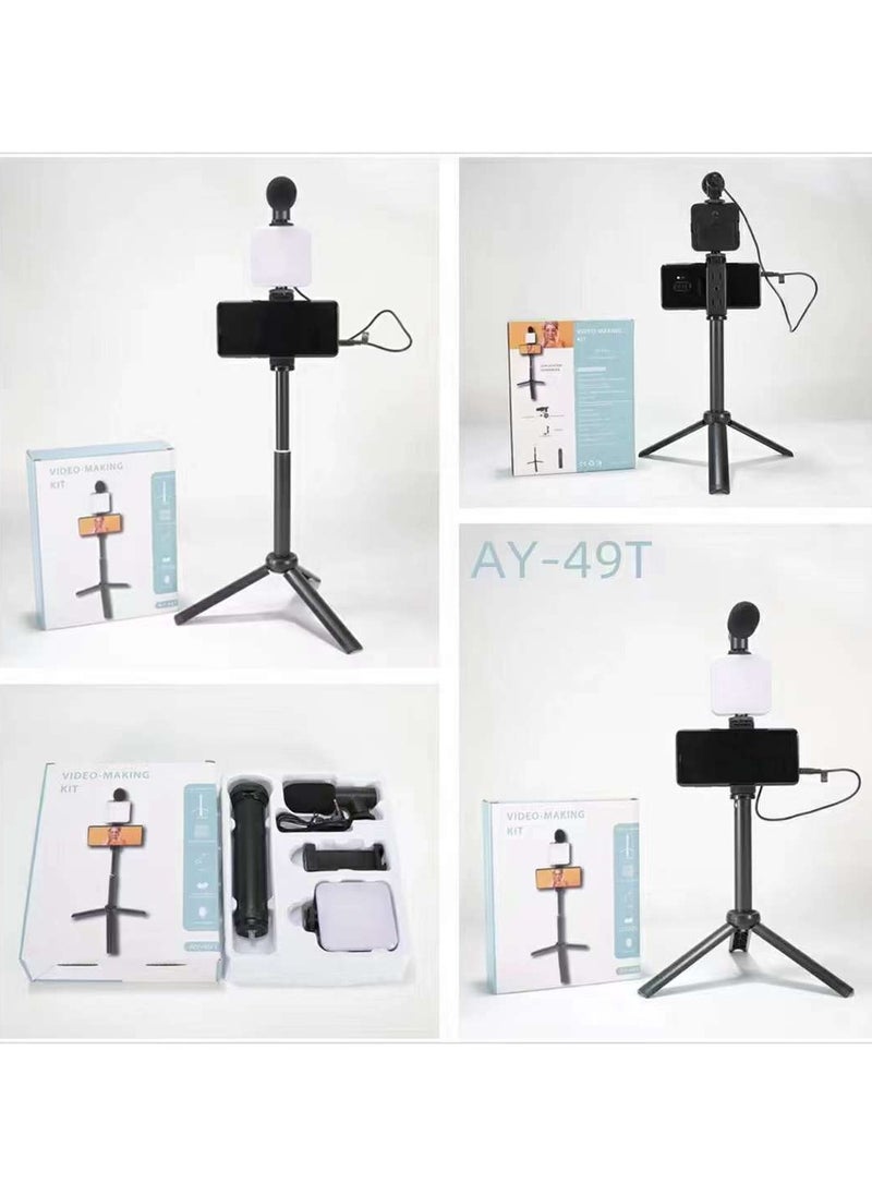 Ay49T Vlogging Studio kits, Mobile Phone Holder + Hand Grip/Mini Tripod Compatible with Smartphones for TikTok, Youtube, Live Streaming, Vlogging