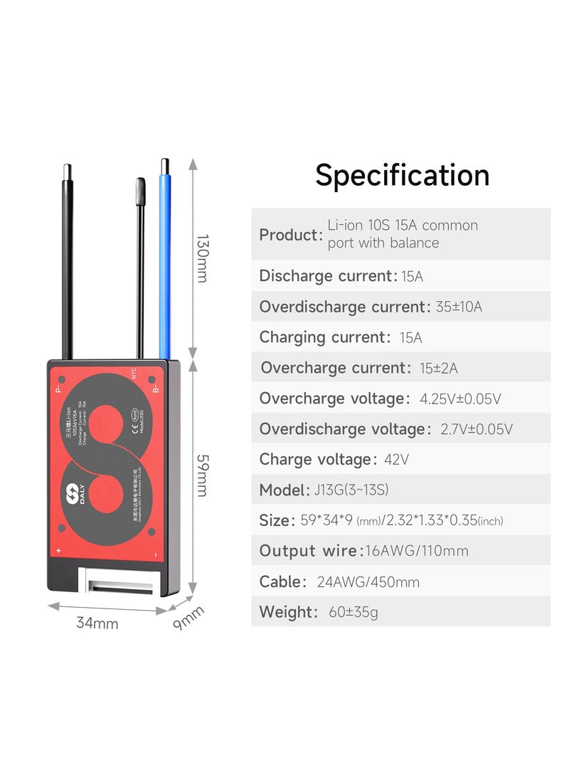 DALY 10S 36V 15A Li-ion Battery Management System (BMS) – Hardware Version for Electric Bikes, Scooters, and Power Storage Systems