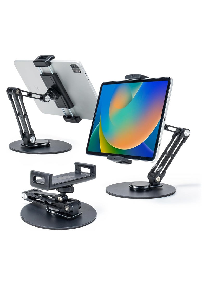 Tablet Stand Holder for iPad with 2 Adjustable Arm and 360° Rotates Multi-Angle Adjustable (Black)