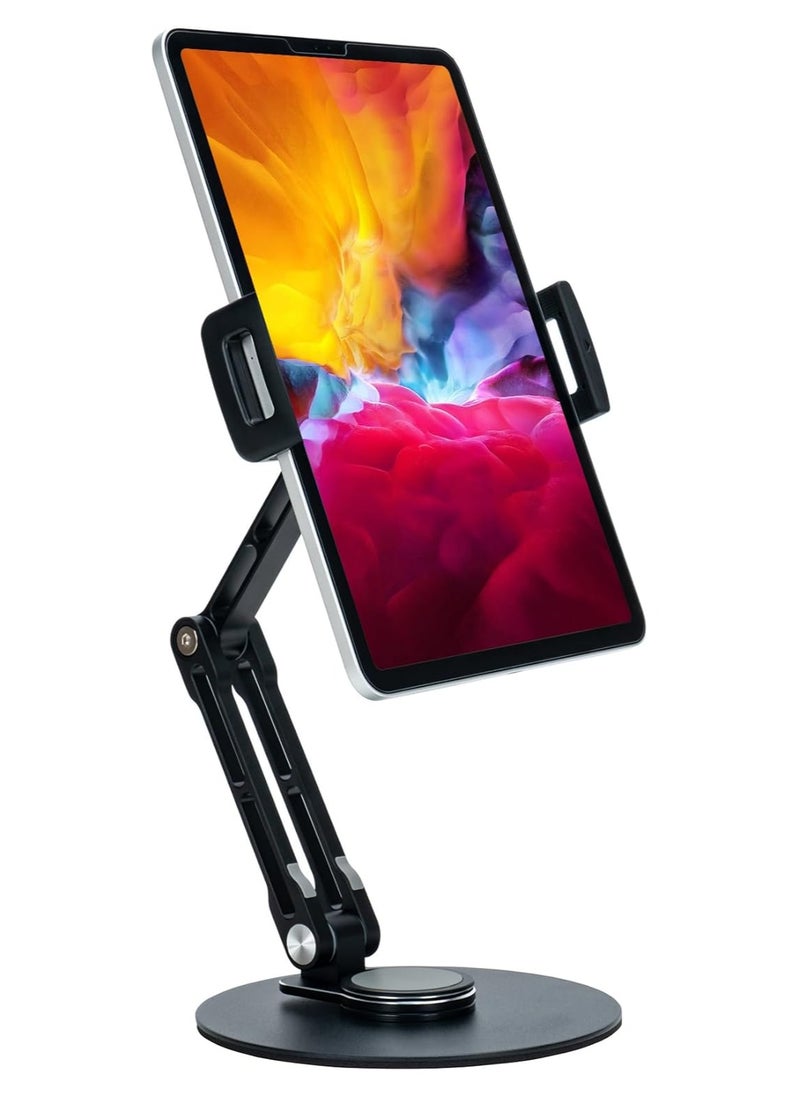 Tablet Stand Holder for iPad with 2 Adjustable Arm and 360° Rotates Multi-Angle Adjustable (Black)