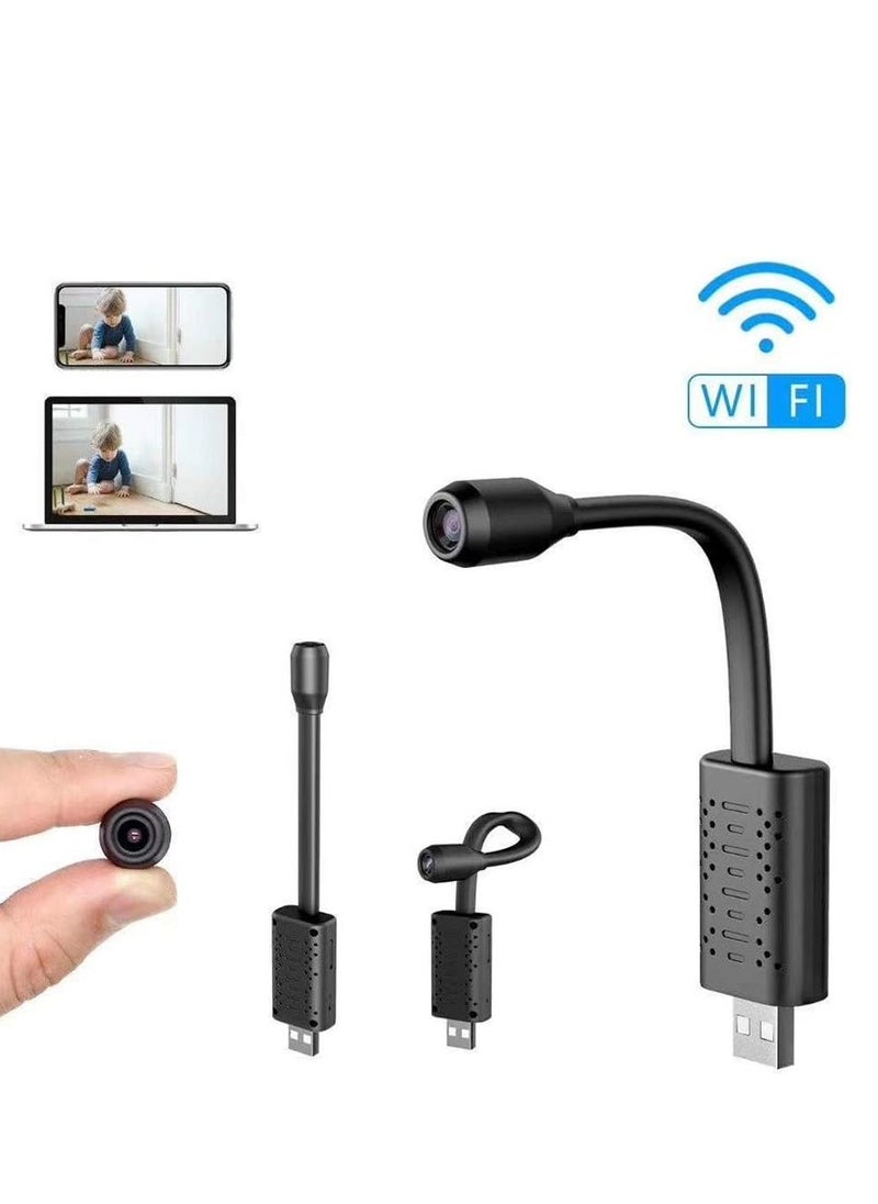 USB Portable WiFi Camera – Mini Wireless 360° Rotatable IP Camera with Motion Detection, Compact Design (Black)