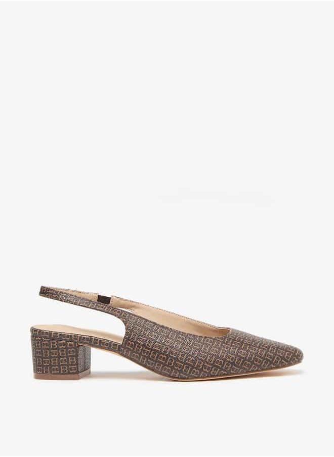 Women Textured Slingback Mules with Block Heels