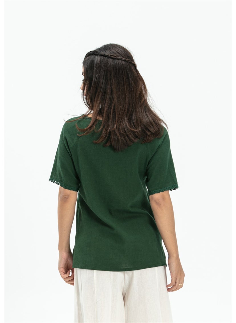 Short Sleeve Şile Cloth Umay Blouse Green Ysl