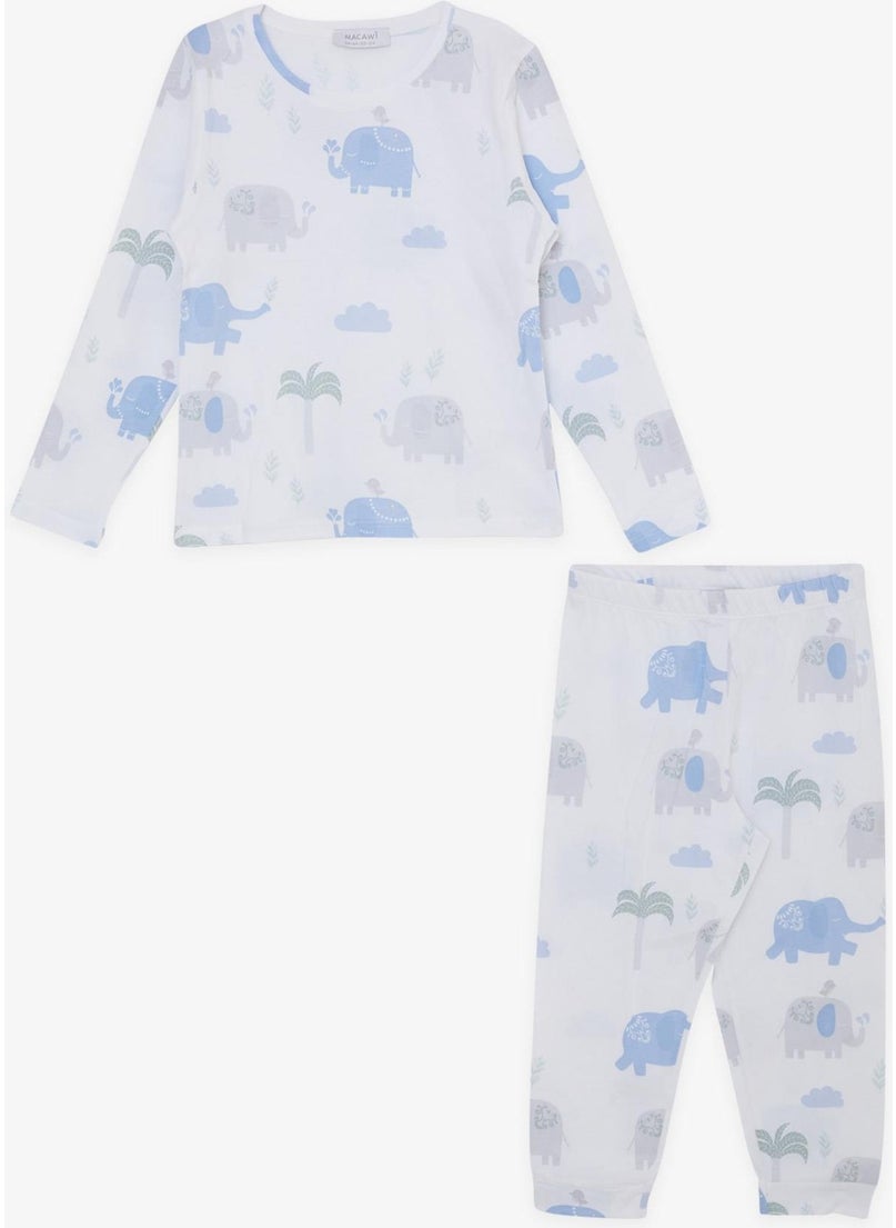 Breeze Girls & Boys Boy Pajama Set Friendship Themed Elephant Printed 1.5-5 Years Old, White