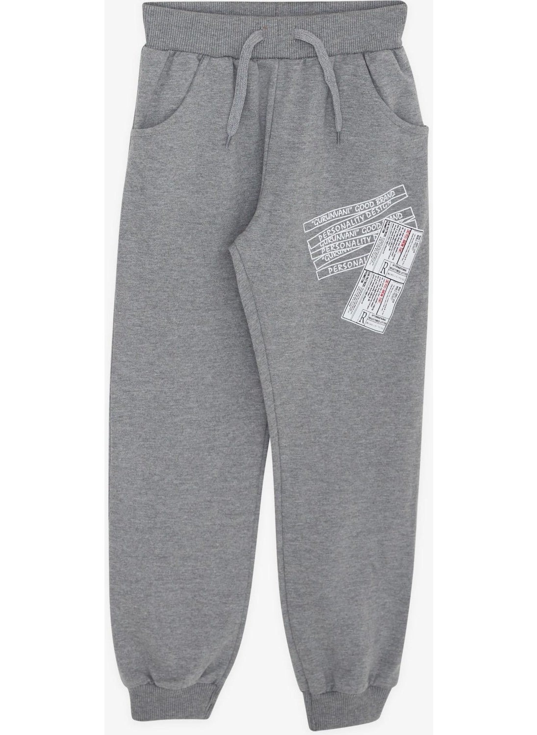 Breeze Boy's Tracksuit Set Hooded Text Printed 7-12 Years, Dark Gray Melange