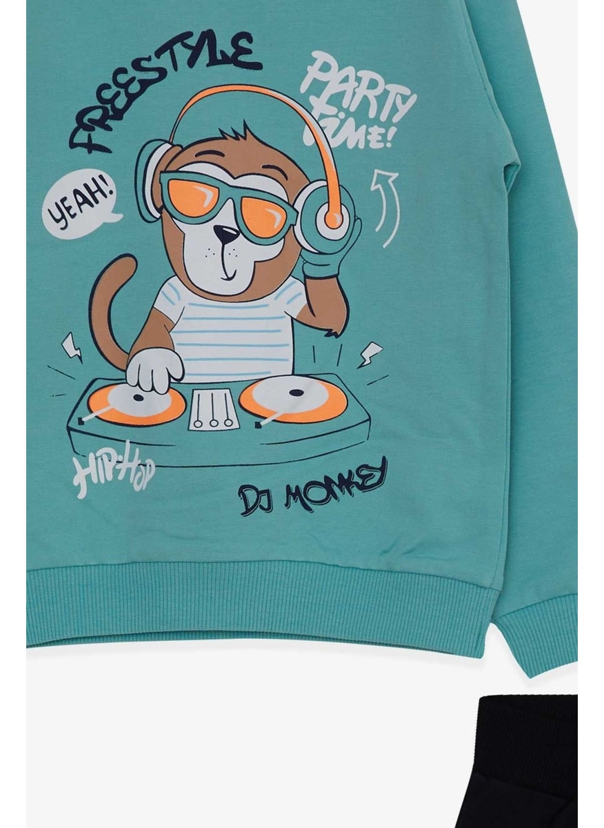 Boys Tracksuit Set Dj Monkey Printed Mint Green (1.5-4 Years)