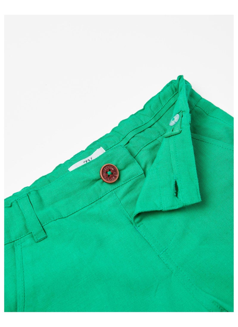 Cotton and Linen Shorts for Baby Boys, Green