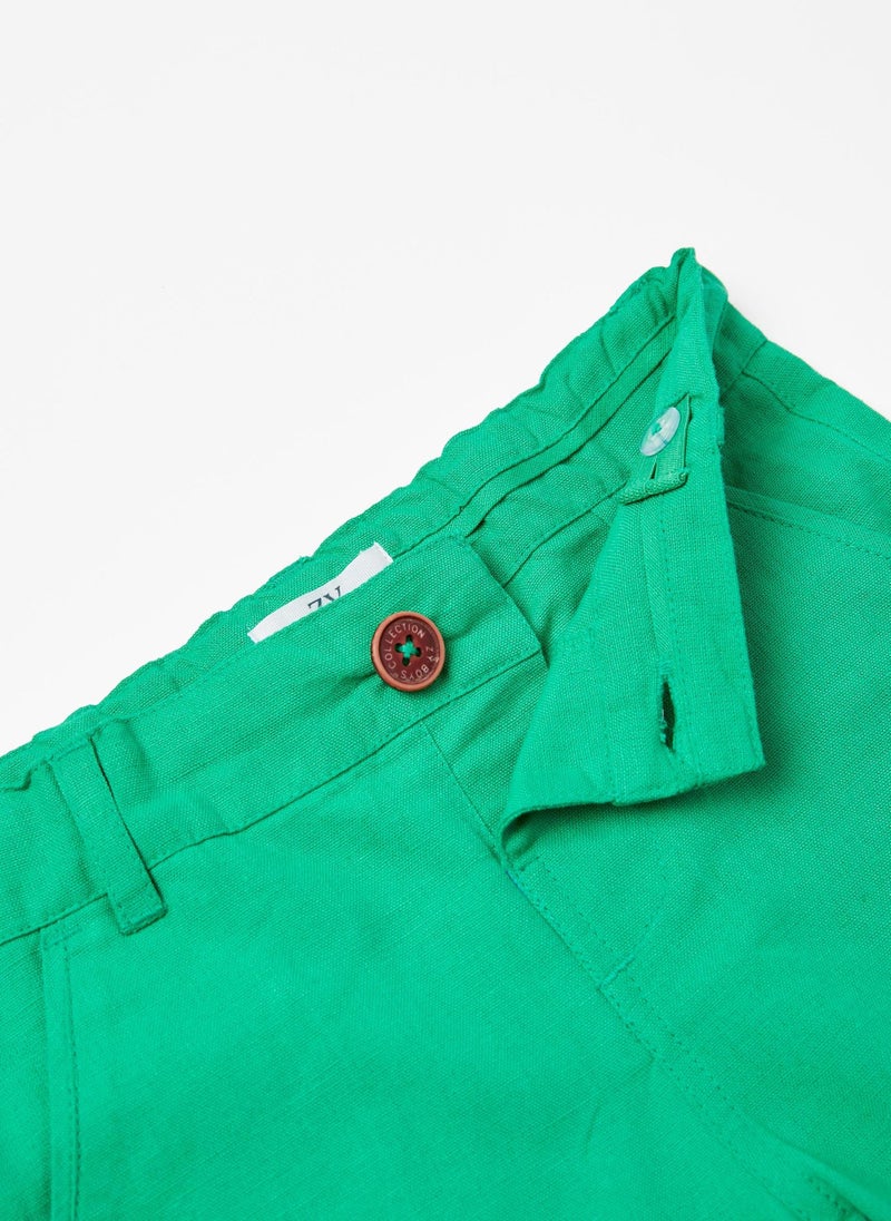 Cotton and Linen Shorts for Baby Boys, Green