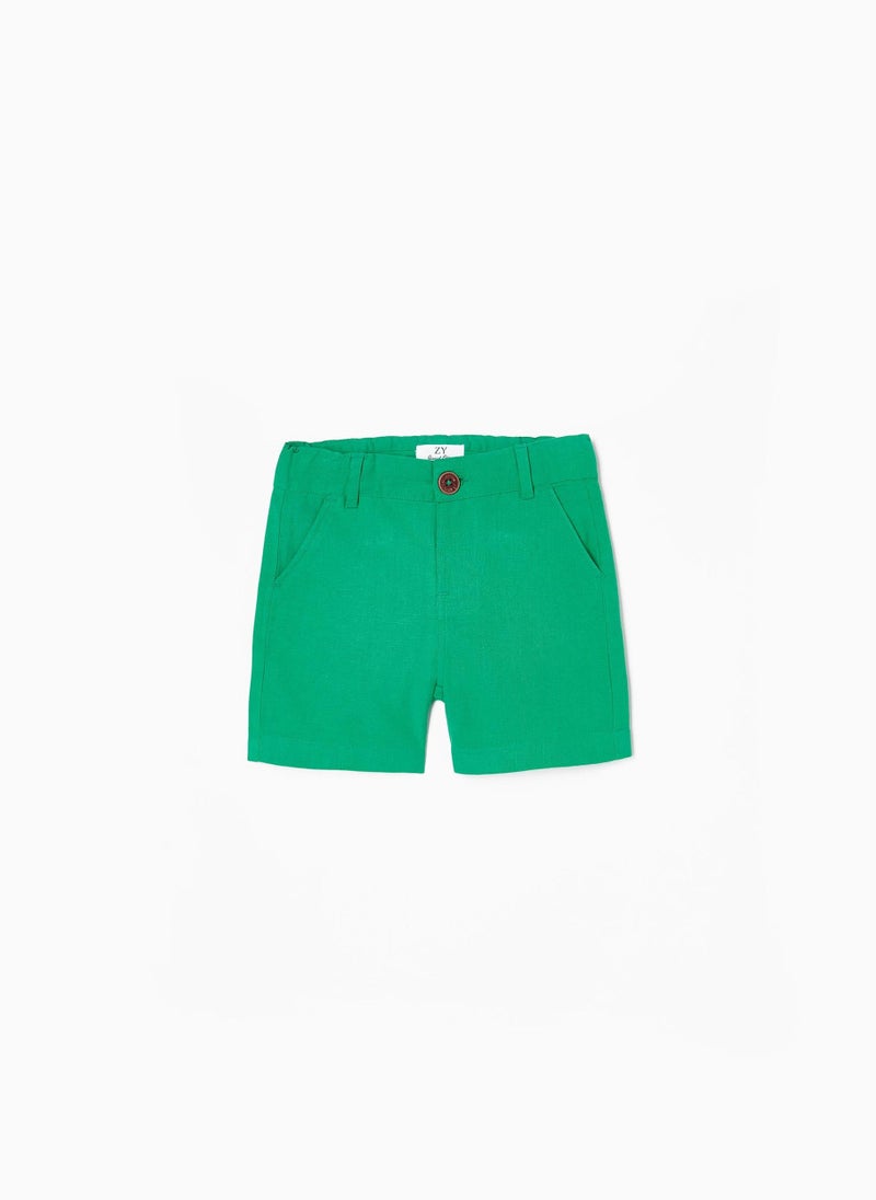 Cotton and Linen Shorts for Baby Boys, Green