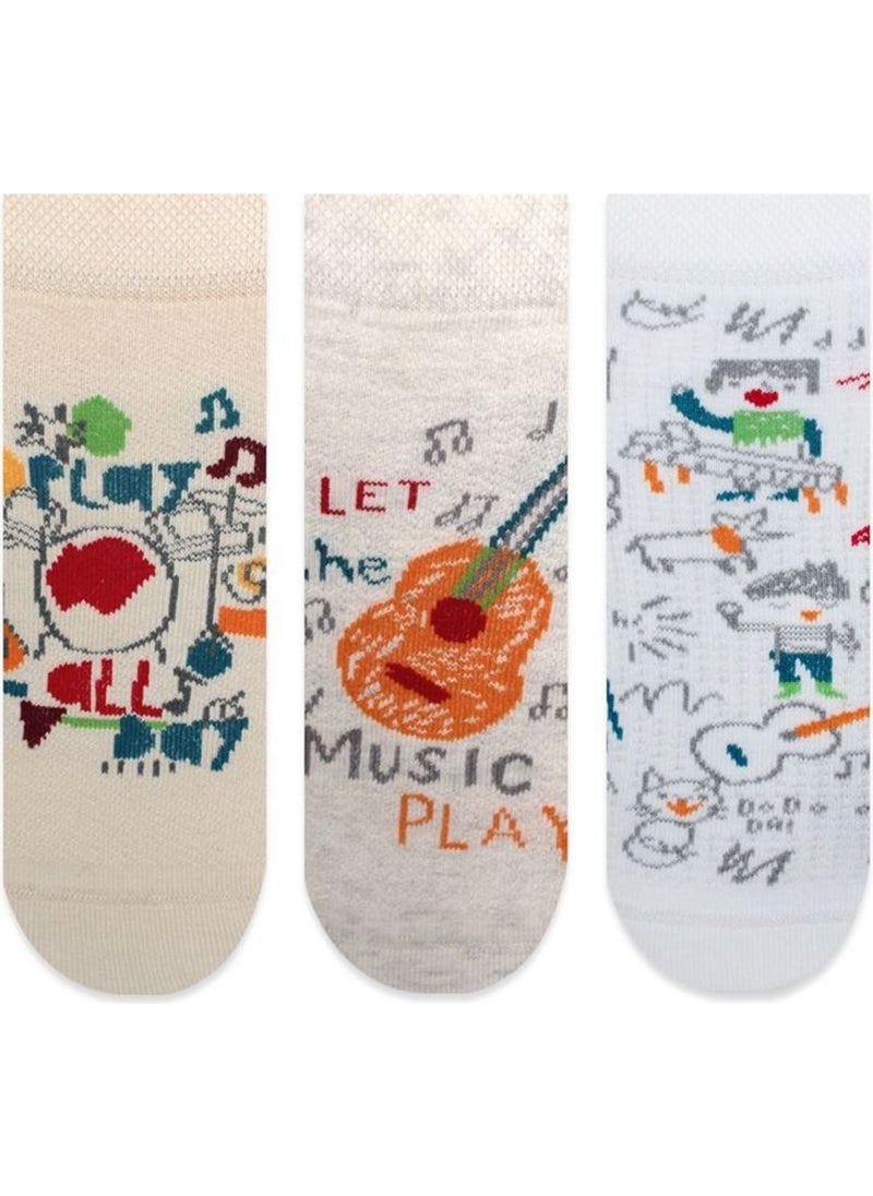 Guitar and Cartoon Pattern Men's Socks Set of 3