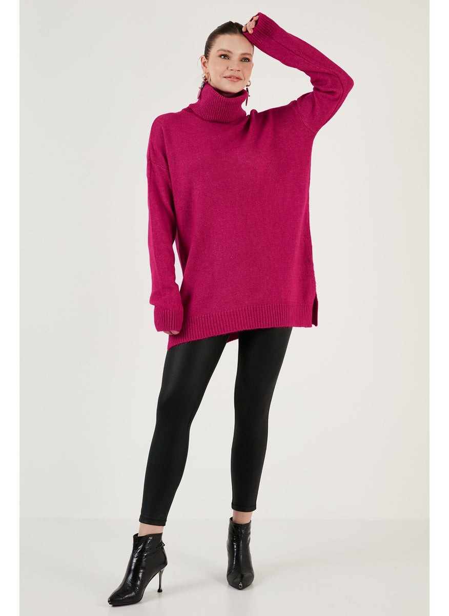 Regular Fit, Side Slits, Turtleneck Long Knitwear Sweater Women's Sweater 4616141