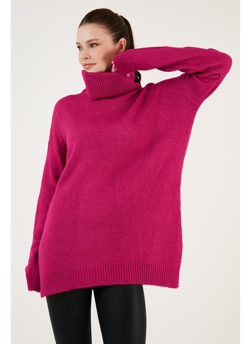 Regular Fit, Side Slits, Turtleneck Long Knitwear Sweater Women's Sweater 4616141