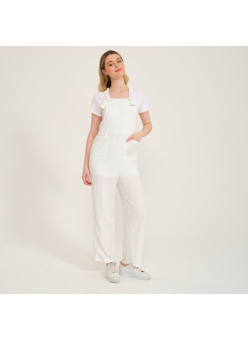 Strappy Women's Jumpsuit with Big Pocket Detail BT283WHITE1