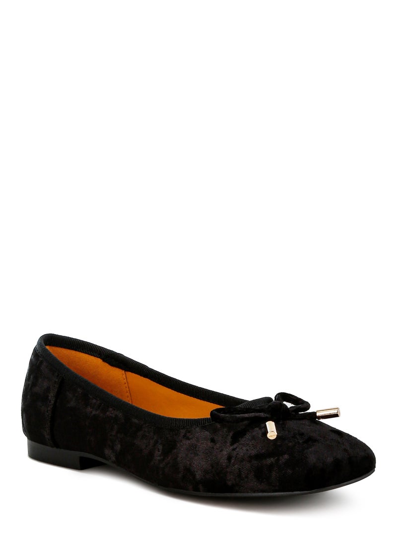 Velvet Bow Ballerinas in Black