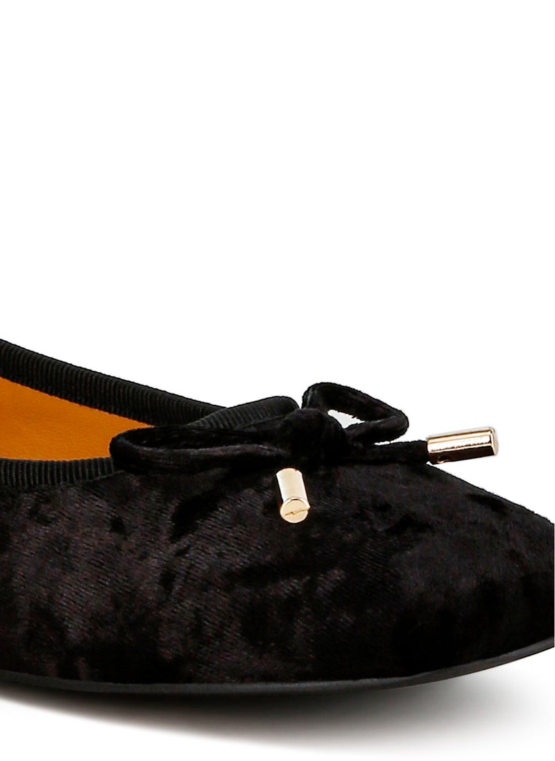 Velvet Bow Ballerinas in Black