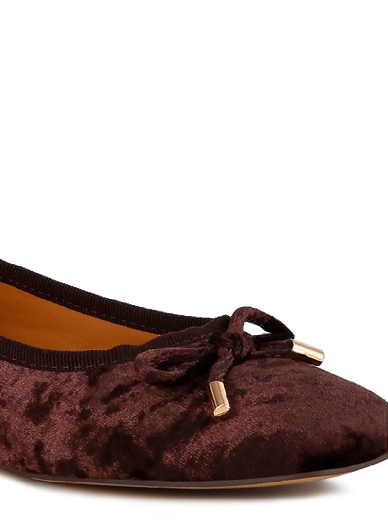 Velvet Bow Ballerinas in Brown