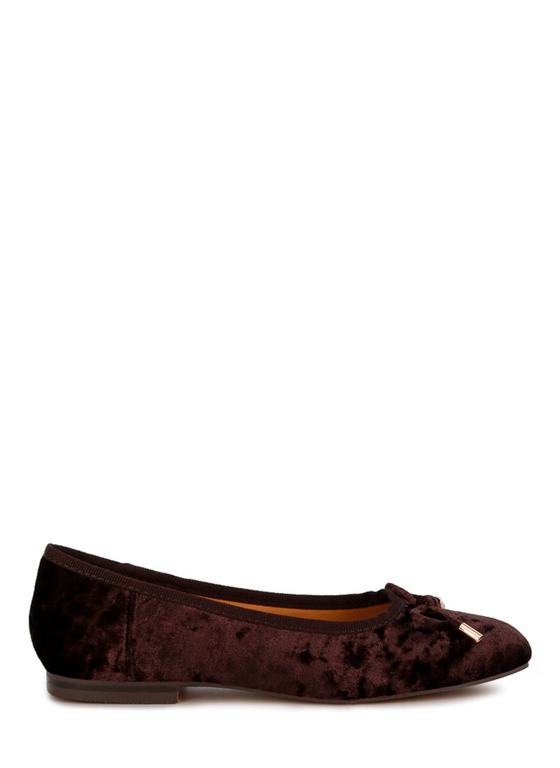 Velvet Bow Ballerinas in Brown