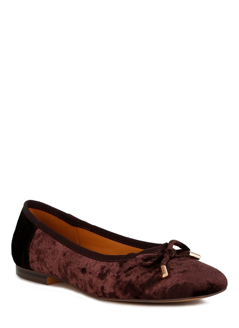 Velvet Bow Ballerinas in Brown