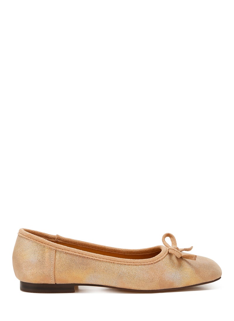 Beige Suede Bow Embellished Ballerinas