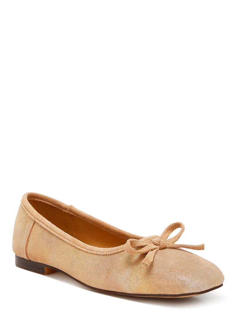 Beige Suede Bow Embellished Ballerinas