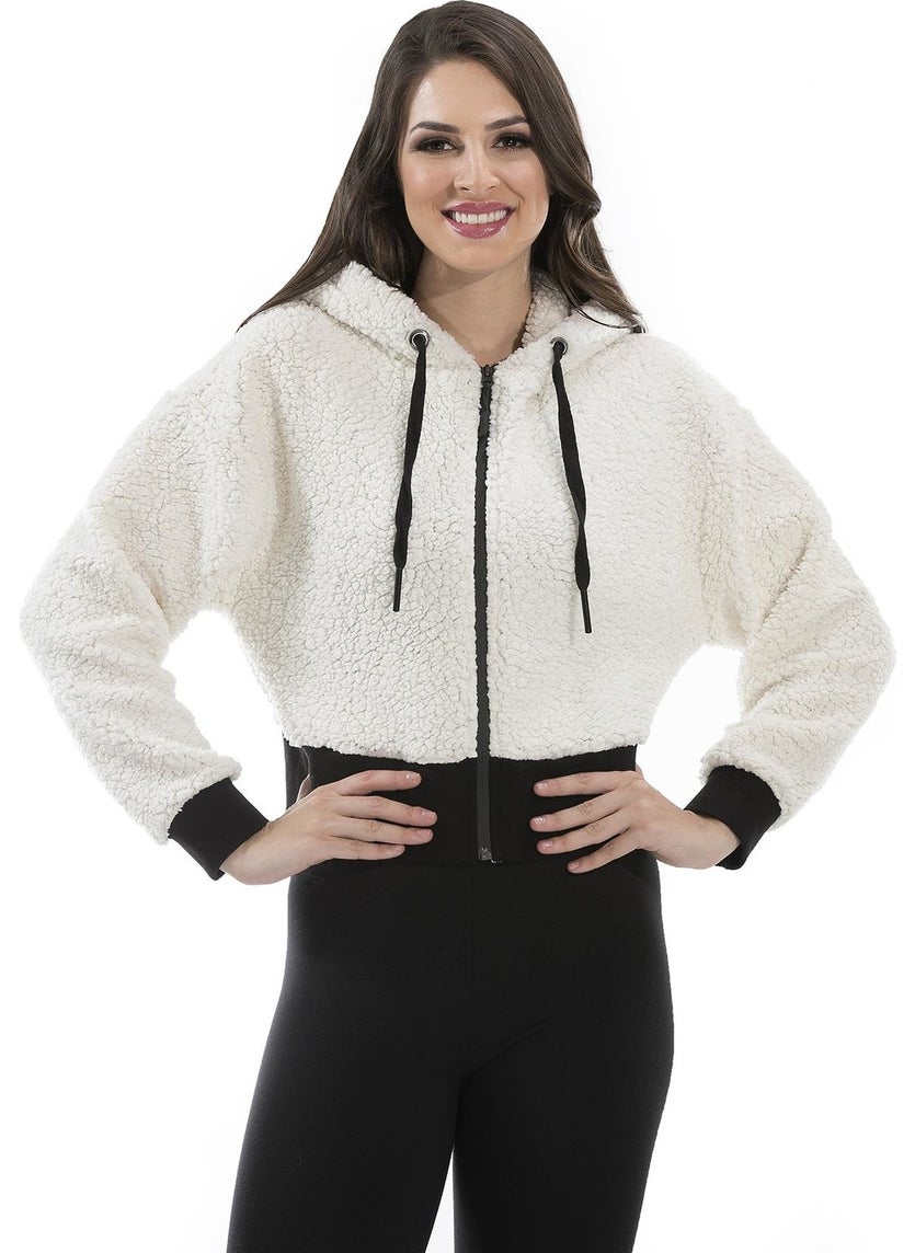 Alexandergardı Hooded Faux Wool Cardigan, Ecru (B20-501300)