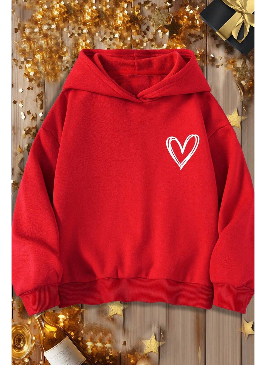 Childrens Heart Printed Sweatshirt 3-4 Years Old Red