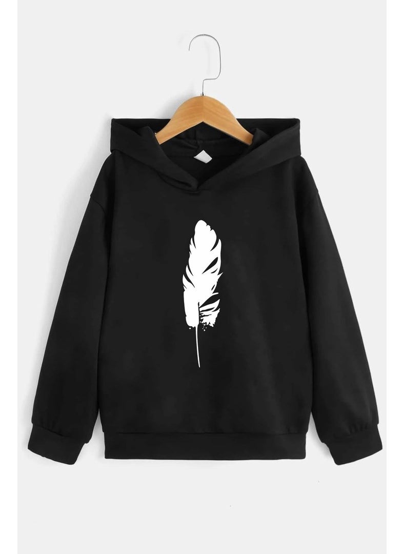 Kids Feather Printed Sweatshirt 3-4 Years Old Black