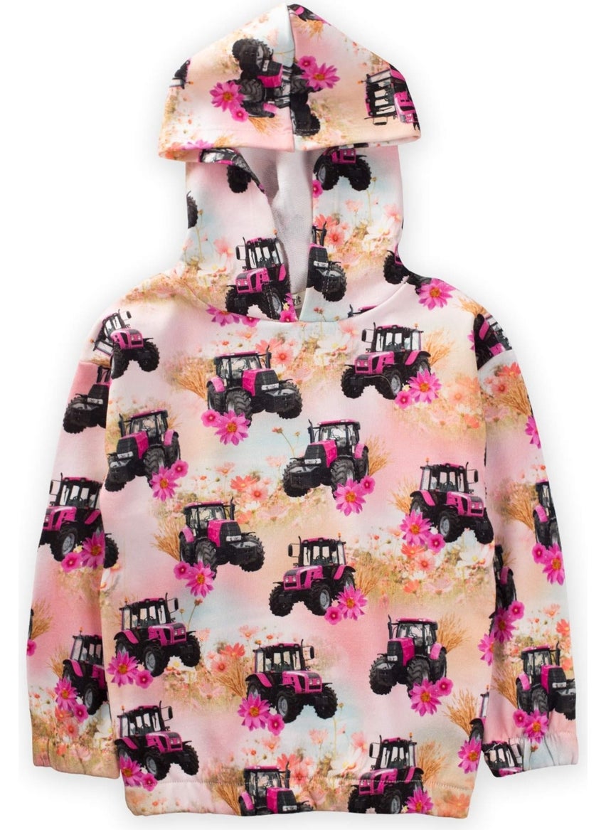 Tractor Printed Hooded Sweatshirt Age 3-8 Powder Pink