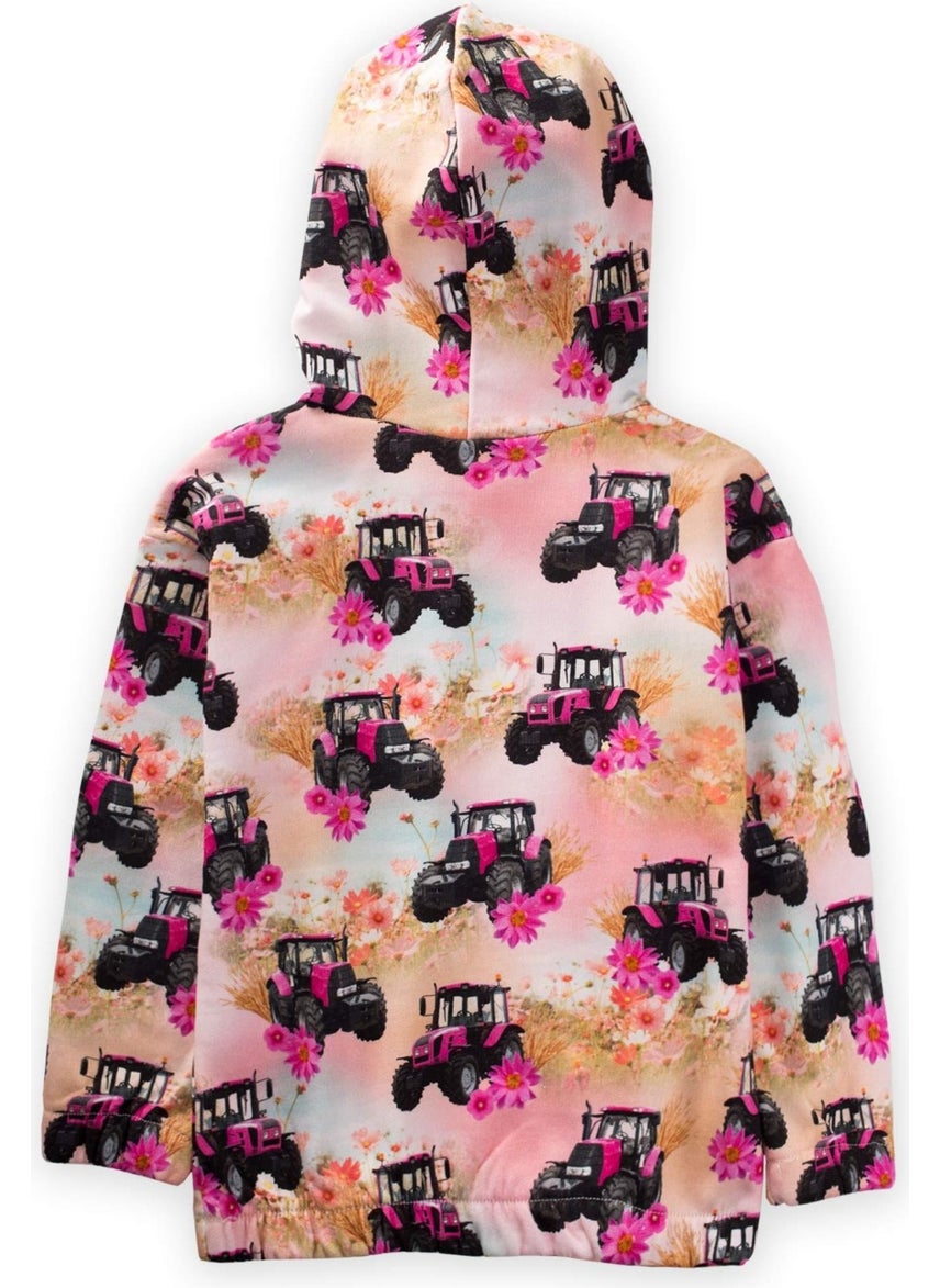 Tractor Printed Hooded Sweatshirt Age 3-8 Powder Pink