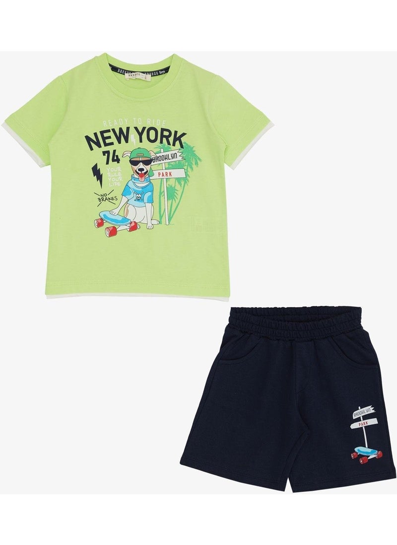 Breeze Boy Shorts Set Cute Free Skateboarder Puppy Printed 2-6 Years, Pistachio Green