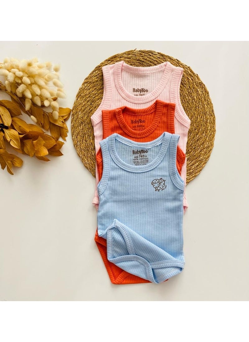 Newborn Bodysuit Colorful Set of 3 Ribbed Soft Texture 0-9 Months