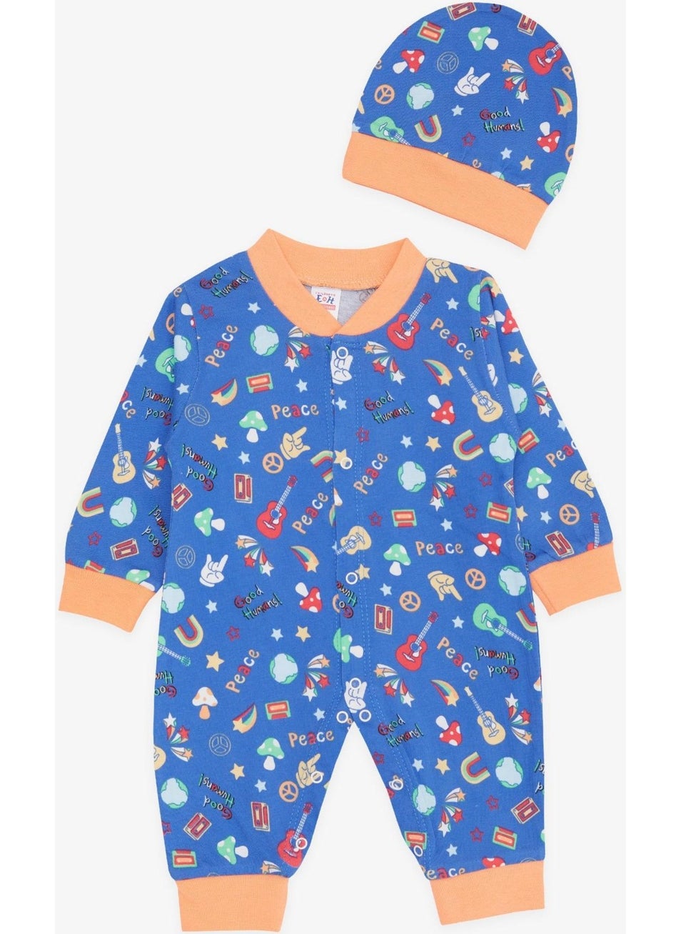 Breeze Baby Boy Jumpsuit Peace Themed 0-3 Months-6 Months, Saks Blue