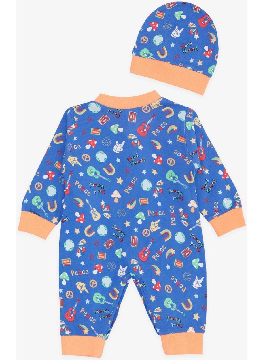 Breeze Baby Boy Jumpsuit Peace Themed 0-3 Months-6 Months, Saks Blue