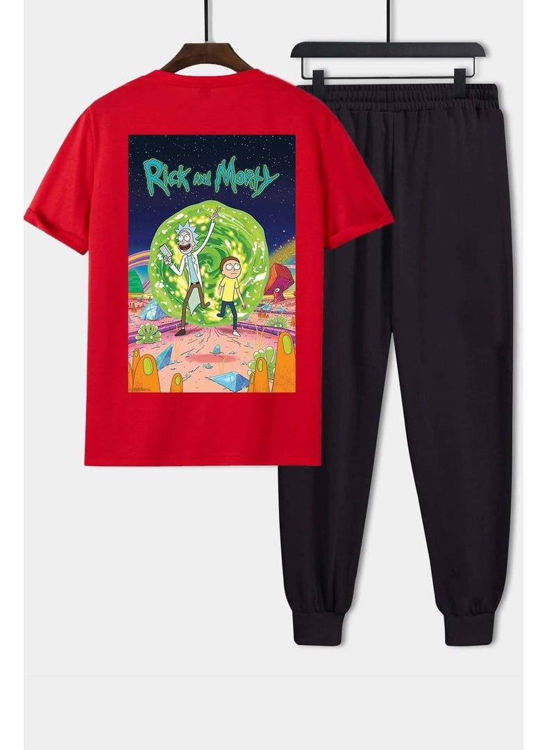 Unisex Rick And Morty Printed 2-Piece Tracksuit Set L. Red