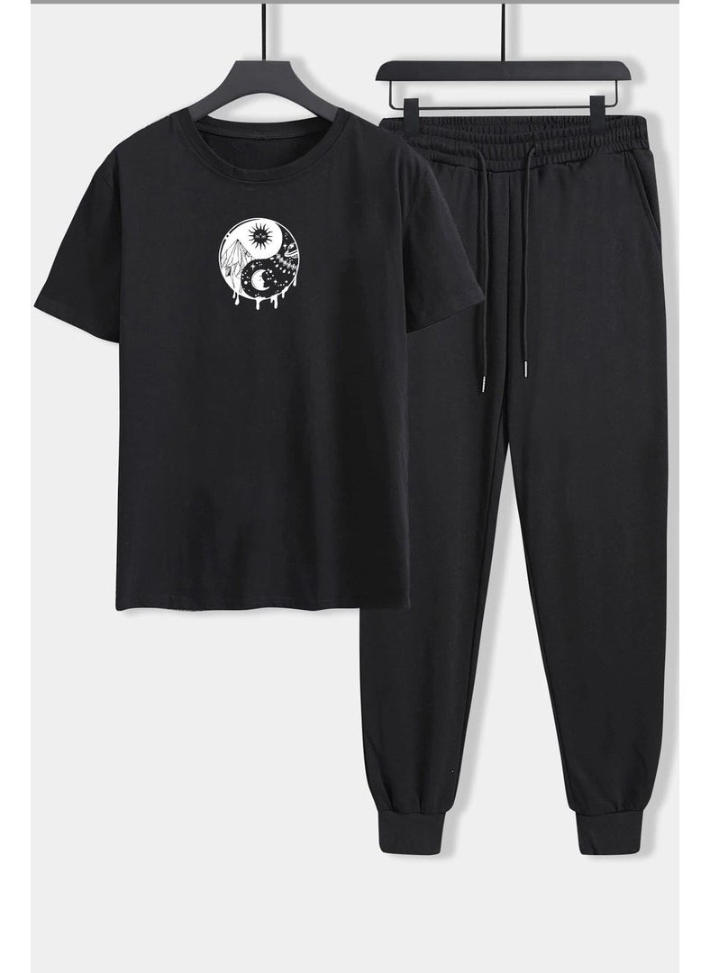 Unisex Yin Yang Printed 2-Piece Tracksuit Set S.m. Black