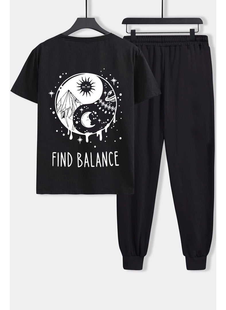 Unisex Yin Yang Printed 2-Piece Tracksuit Set S.m. Black