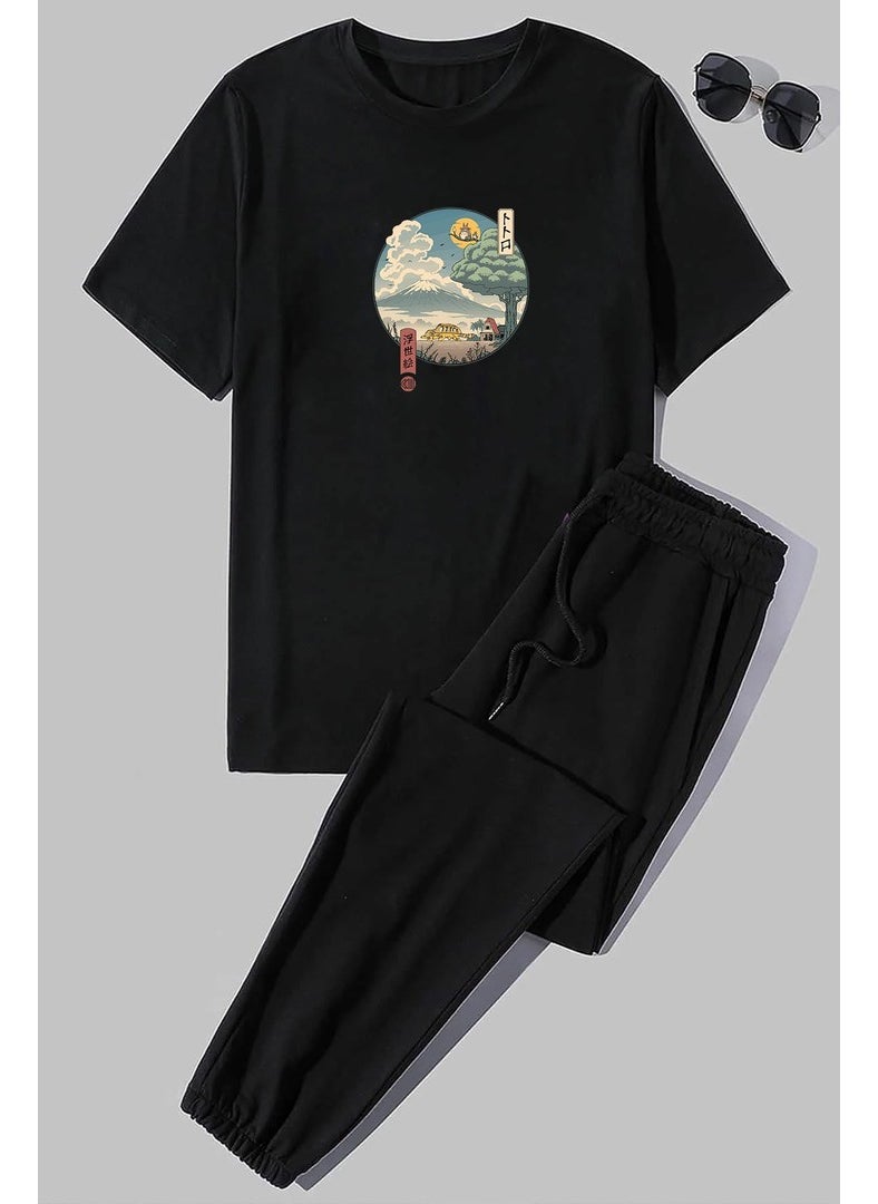 Unisex Neighbors Ukiyo E Printed 2-Piece Tracksuit Set S.m. Black