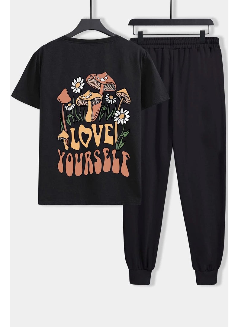 Unisex Love Yourself Printed 2-Piece Tracksuit Set S.m. Black