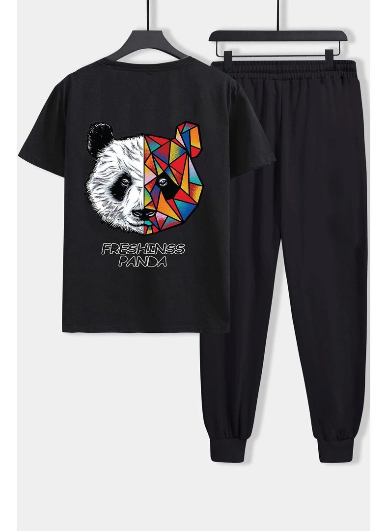 Unisex Panda Printed 2-Piece Tracksuit Set S.m. Black