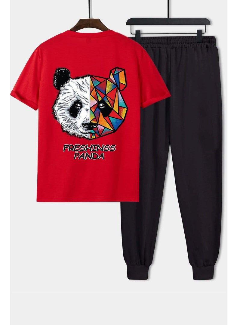 Unisex Panda Printed 2-Piece Tracksuit Set S.m. Red