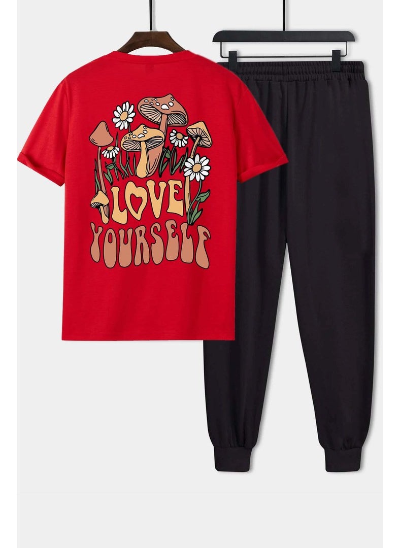 Unisex Love Yourself Printed 2-Piece Tracksuit Set S.m. Red