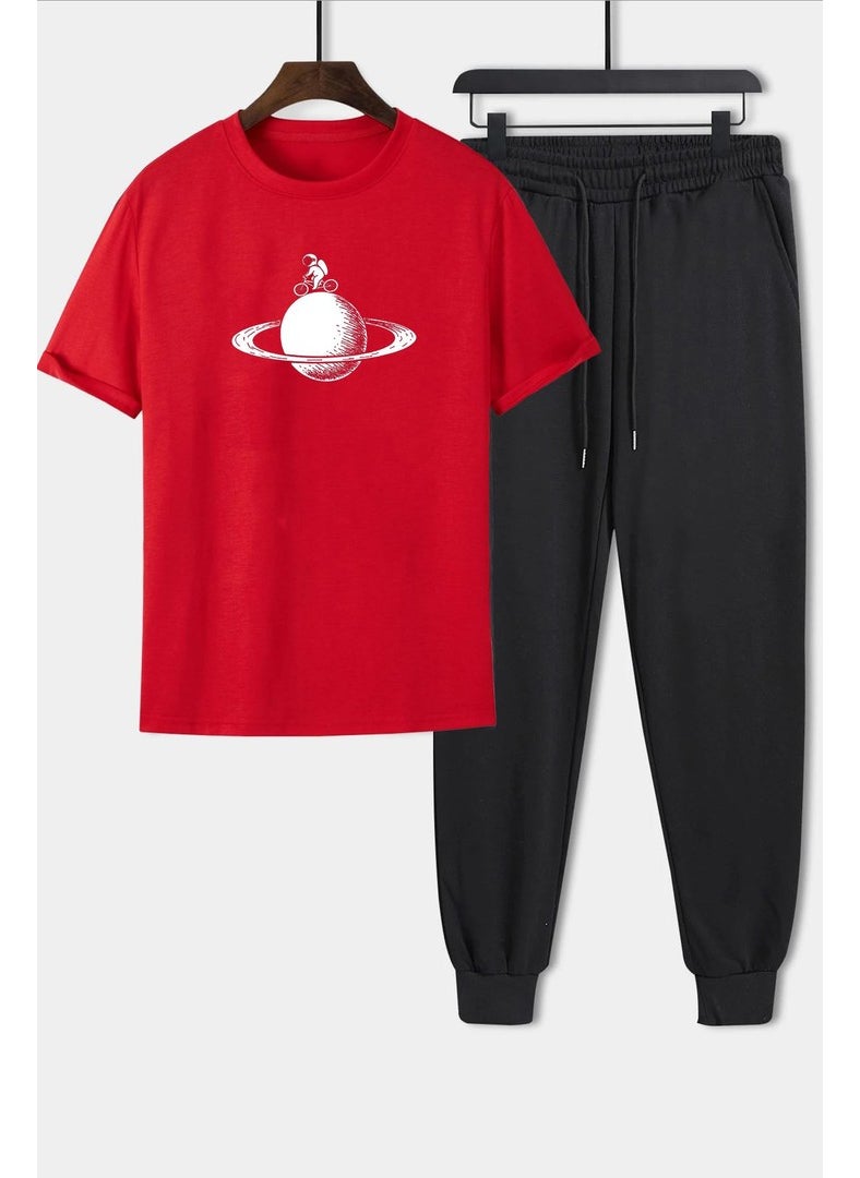 Unisex Astronaut Rides Printed 2-Piece Tracksuit Set S.m. Red