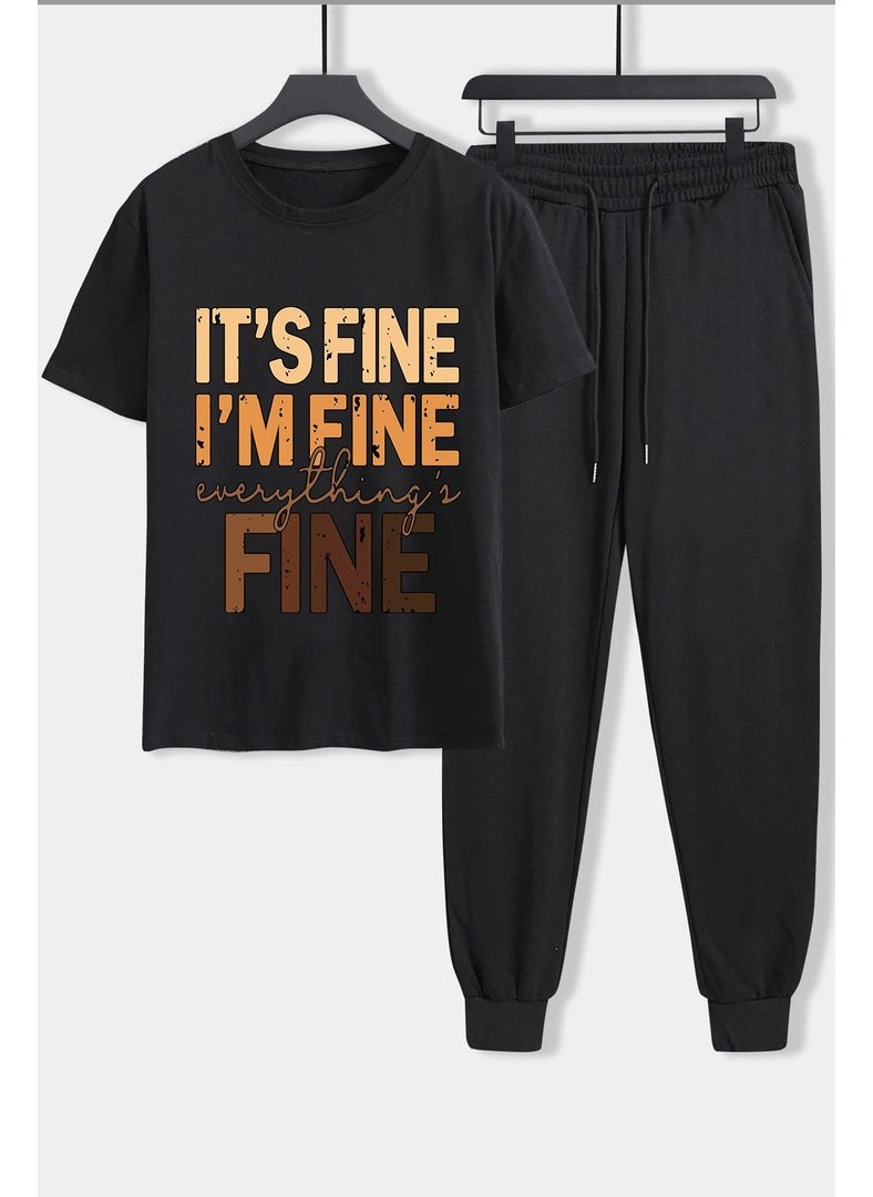 Unisex Fine Printed 2-Piece Tracksuit Set S.m. Black