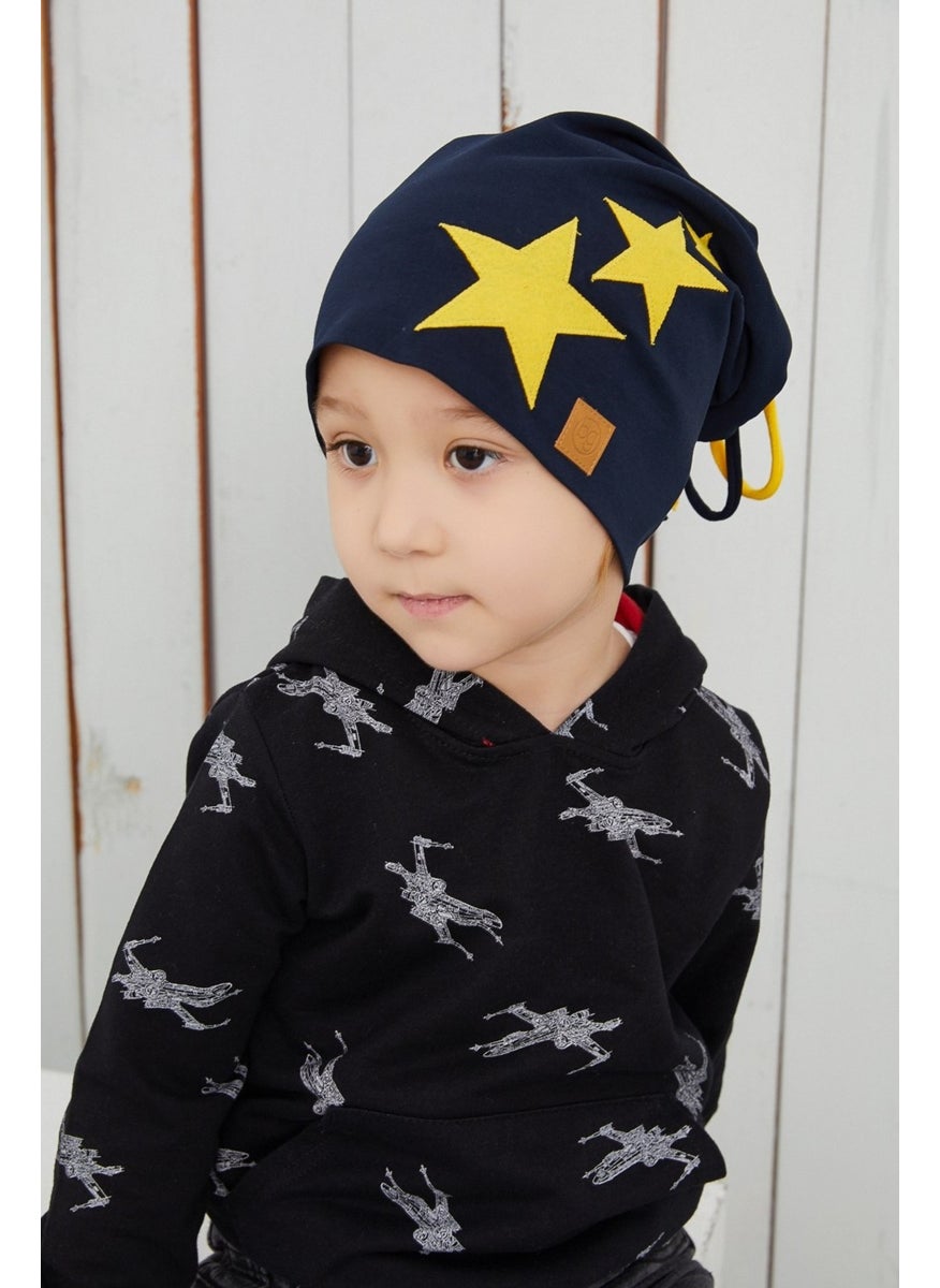 Yellow Navy Blue Fanatic Hat Beanie Soft Double Layer Sports Cotton Combed Cotton