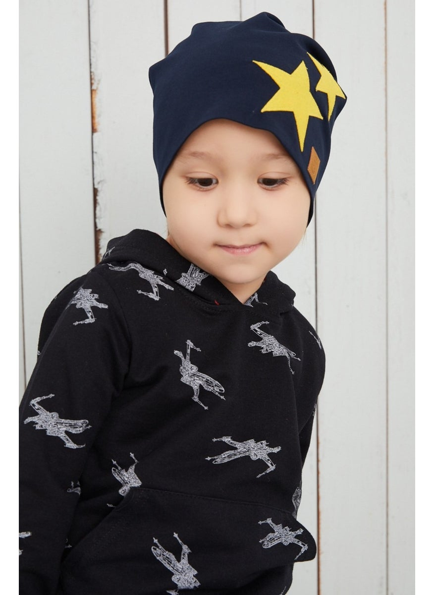 Yellow Navy Blue Fanatic Hat Beanie Soft Double Layer Sports Cotton Combed Cotton