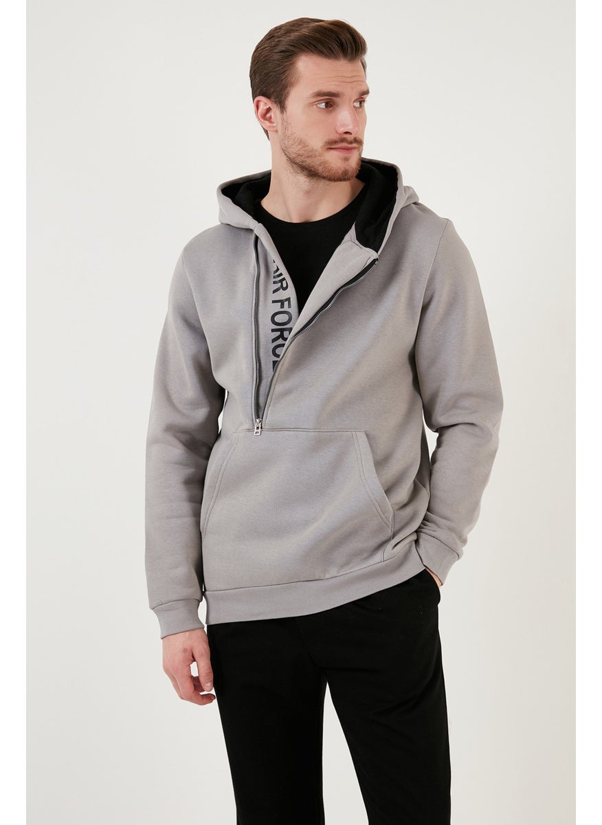 Kangaroo Pocket Zippered Hooded Collar Slim Fit Men's Sweat 575707