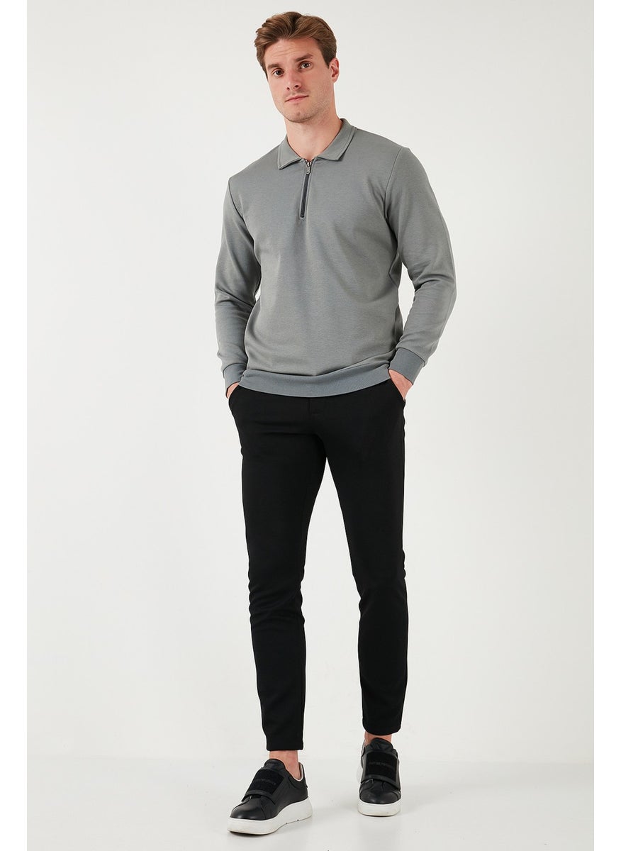 Cotton Regular Fit Half Zipper Polo Neck Men's Sweat 5905789