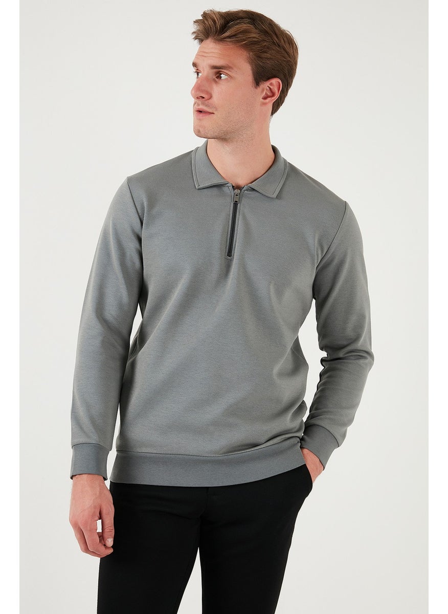 Cotton Regular Fit Half Zipper Polo Neck Men's Sweat 5905789