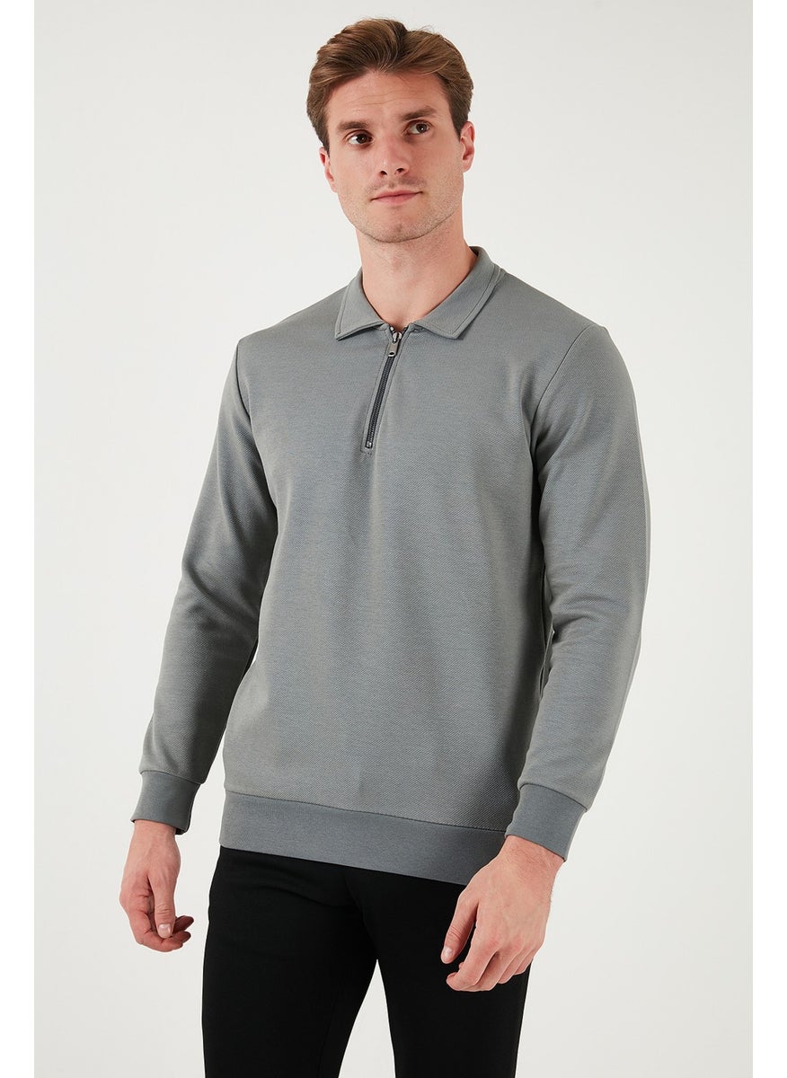 Cotton Regular Fit Half Zipper Polo Neck Men's Sweat 5905789